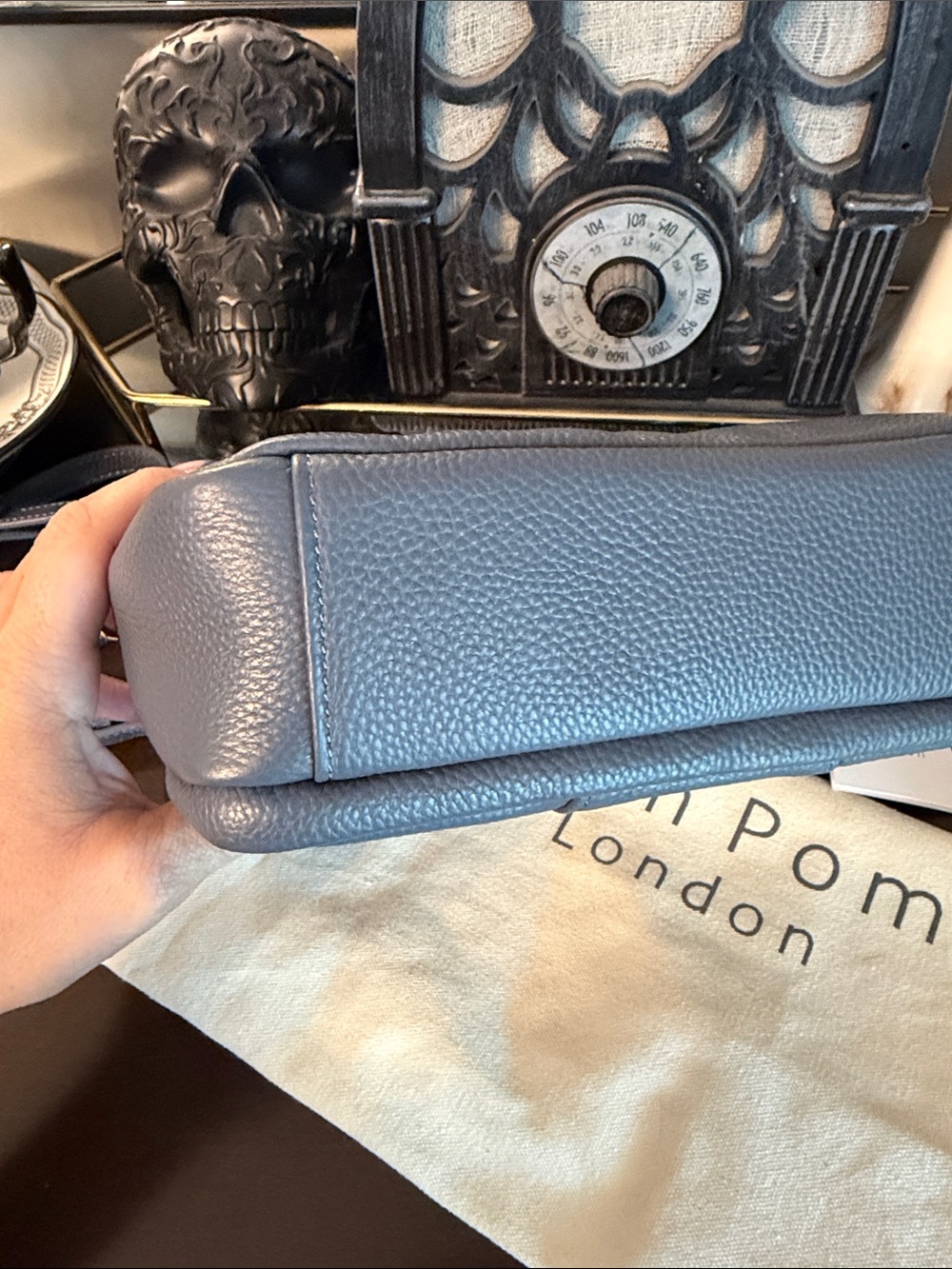 Pom Pom Slate Blue Leather Crossbody Bag with wallet Original Plus - Picture 10 of 15